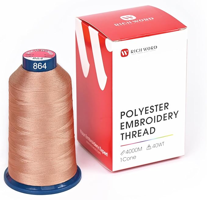 Poolin Embroidery Machine Thread Richword Selected Brown 4000M 40WT Polyester Embroidery Thread – Smooth, Strong Single Spool for Home & Commercial Machines 0864