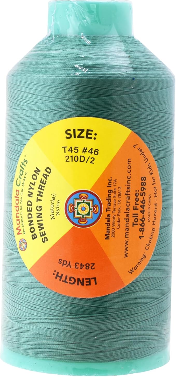 Mandala Crafts Size 46 210D T45 Bonded Nylon Thread - Aquamarine 2843 YDs Tex 45 Heavy Duty Sewing Threads for Leather, Jeans, Weaving, Outdoor Marine Upholstery