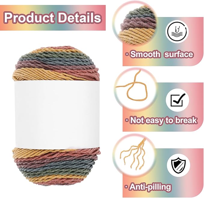 MECCANIXITY Cotton Acrylic Yarn for Crocheting, 422 Yard 5 Ply Soft Gradient Yarn Acrylic 45% Cotton 55% Used for DIY Knitting Blankets Scarves(2 Packx100g,Yellow,Green,Red,Purple,Blue)