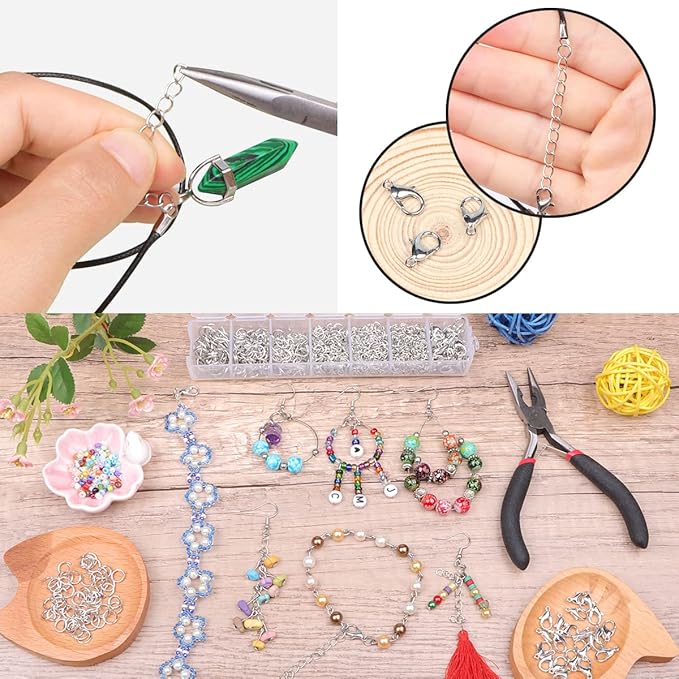 Open Jump Rings, 1500 pcs Jump Rings and Lobster Clasps Jewelry Finding Kit Jewelry Making Tools with Pliers Tweezers for Jewelry Making Necklace Repair