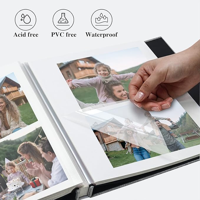 Vienrose Large Photo Album Self Adhesive for 4x6 8x10 Pictures Magnetic Scrapbook Album DIY 11" X 10.6" 60 Blank Pages with A Metallic Pen