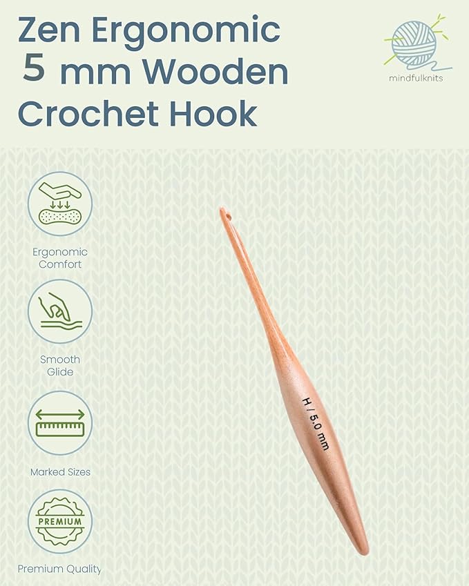 Limited Edition Golden Ergonomic Crochet Hook 5mm (H-8) - Comfortable Soft Grip Handle for Beginners & Experienced Crafters - Premium Quality