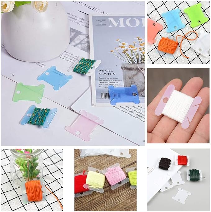 100 Pcs Plastic Floss Bobbin, Embroidery Floss Bobbins, Cross Stitch Embroidery Cotton Thread Embroidery Floss Thread Craft, Blue Embroidery Thread Organize for DIY Sewing Craft
