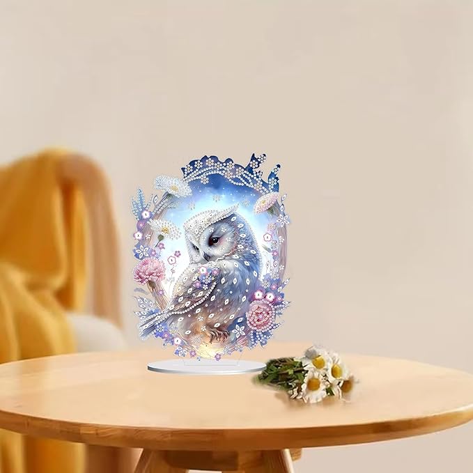 hyzsj DIY Diamond Desktop Ornament Owl, Crystal Diamond Art Painting Tabletop Ornaments Single Sided, Diamond Ornament for Adult Beginner Home Office Decor Crafts Gift