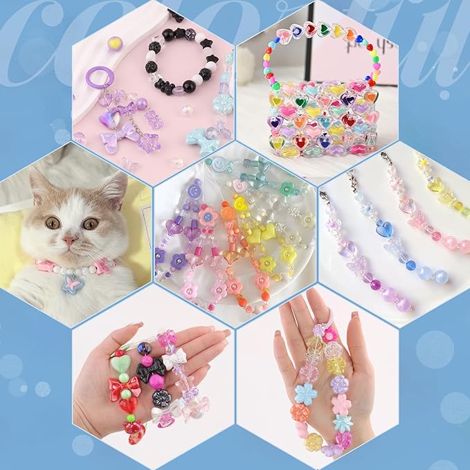 400-450pcs tinkrstuff assorted acrylic beads 6 mixed colors cute beads for bracelet making, bow aesthetic gummybear flower butterfly kawaii charms for jewelry making diy necklace keychain phone charm
