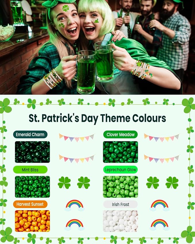 Goldwise St. Patrick's Day Bracelet Making Kits, Green Craft Jewelry Craft Kit, St. Patrick's Day Beads, Charms, Letter Beads, DIY Party Parade