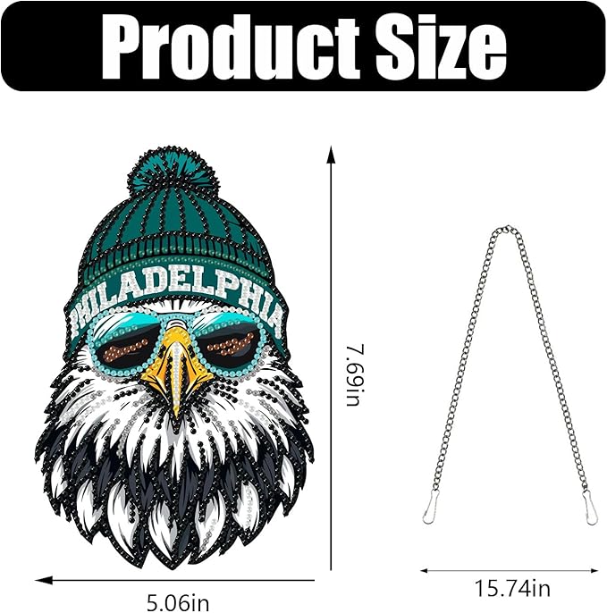 Weadatty DIY Diamond Art Hanging Kit for Adult,Football Style Acrylic Diamond Art Painting Window Pendants Home Garden Wall Hanging Kits Hanging Ornament,Single Sided(Philadelphia Green)