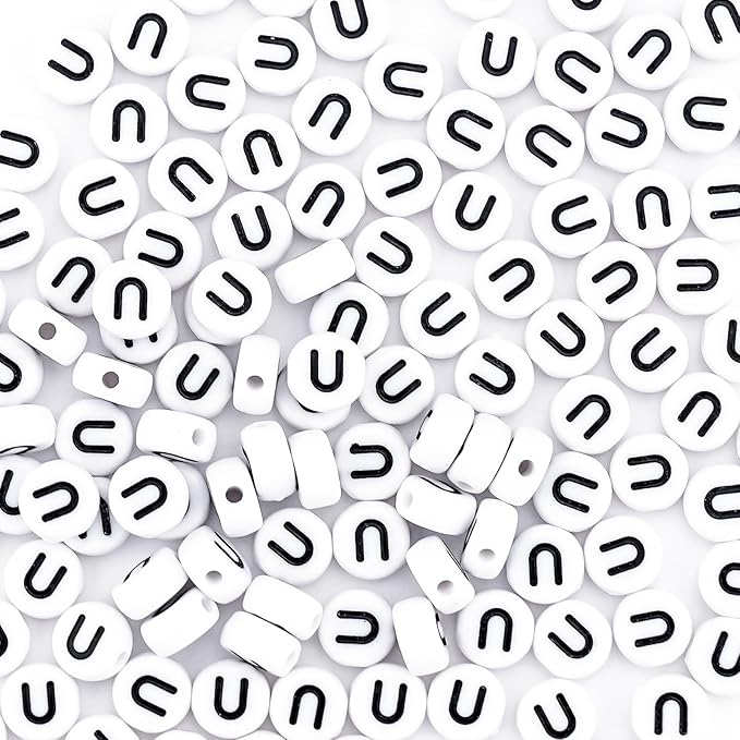 sunrica 300pcs vowel letter pony beads for charms bracelets making 4x7mm individual round white alphabet beads u