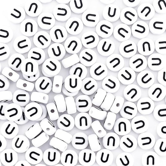sunrica 300pcs vowel letter pony beads for charms bracelets making 4x7mm individual round white alphabet beads u