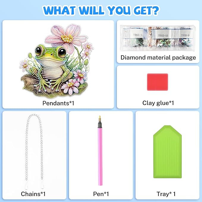 Bowetile Frog Diamond Art Hanging Kits for Adults, 5D Special Shape Diamond Painting Pendant Kits, Animal Gem Art Suncatchers Painting Ornament for Home Garden Wall Decor