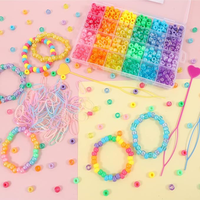 Kandi Beads Bracelet Making Kit, 720pcs Rainbow Pony Beads for Jewelry Making DIY Crafts for Women, Hair Bead for Braids with 3 Hair Beaders Rubber Bands