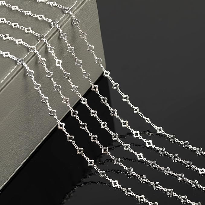YOUBEIYEE 4 Yard Silver Plated Brass Chain for Jewelry Making Hollow Four Leaf Clover Necklace Bracelet for Women Jewelry Making Chains Bulk
