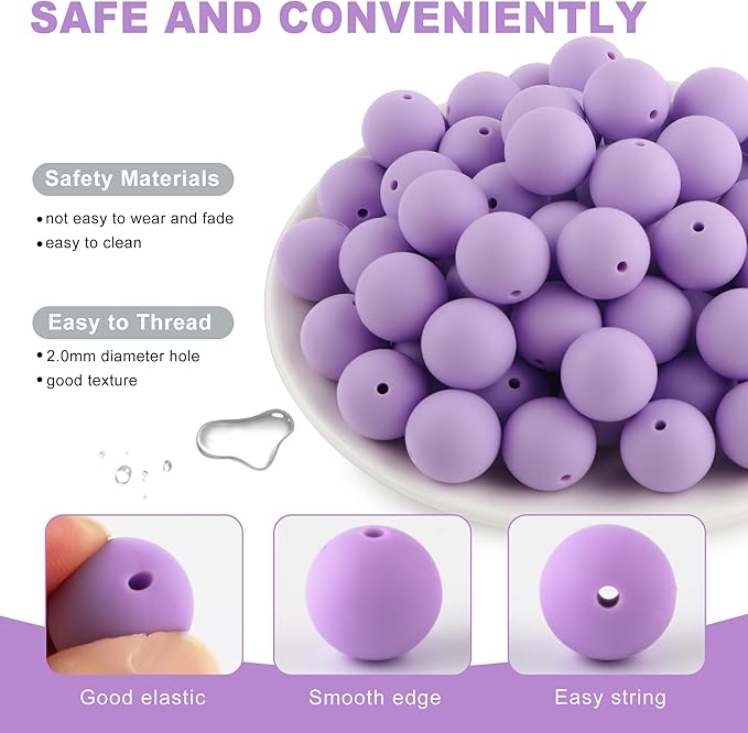 65Pcs 19mm Silicone Beads for Keychain Making Bracelet Necklace, Bulk Round Silicone Beads for Pens（Light Purple）