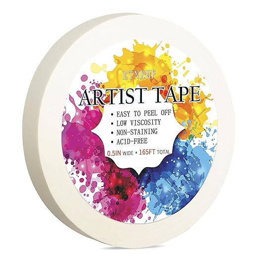 White Artist Tape for Watercolor Paper Drafting Art Low Tack Masking Tape Acid Free Painter Watercolor Tape for Painting Canvas Framing, 0.5 inch Wide 165FT Long Total
