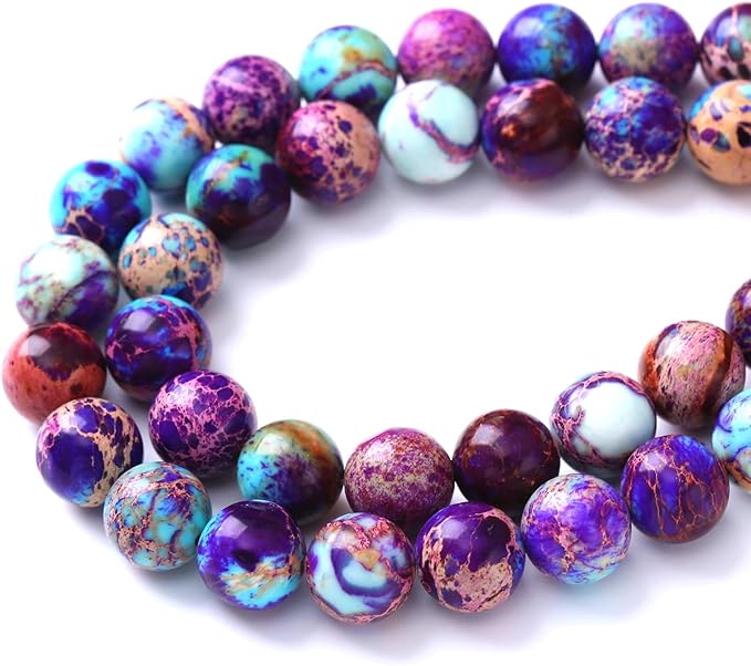 38PCS 10mm Natural Galaxy Sea Sediment Jasper Beads Gemstone Round Loose Spacer Stone Beads for Jewelry Making DIY Bracelet Necklace 15 Inch