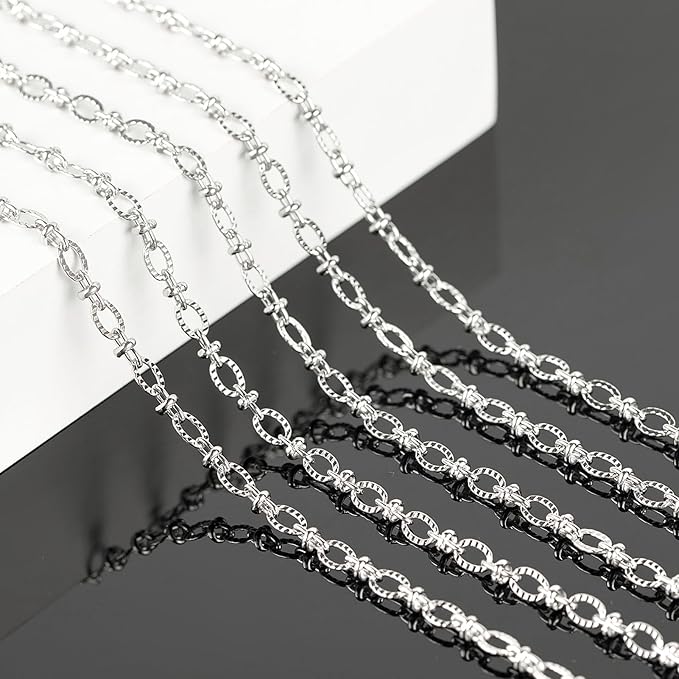 KYUNHOO 16.4 Feet Stainless Steel Chain Bulk Dainty Embossed Oval Cable Link Chain Roll Silver Jewelry Making Chains for Women Men DIY with Jump Rings Lobster Clasps