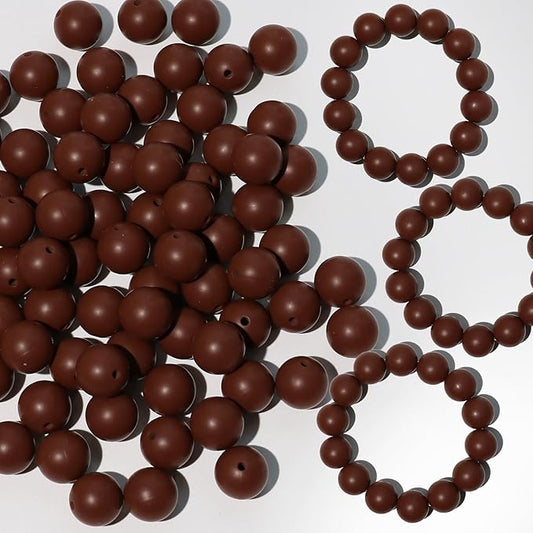 120pcs Richbunnys 15mm Bulk Silicone Beads for Pens and Keychain Making,Large Bead for Necklace and Bracelets Making,Assorted Rubber Beads Set for Crafts(Brown)