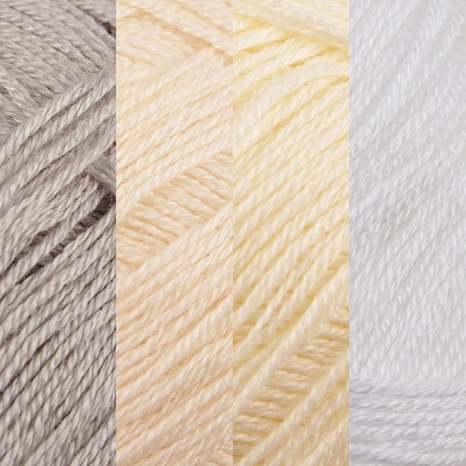 JubileeYarn Baby Soft Bamboo Cotton Yarn - 50g/Skein - Shades of White - 4 Skeins