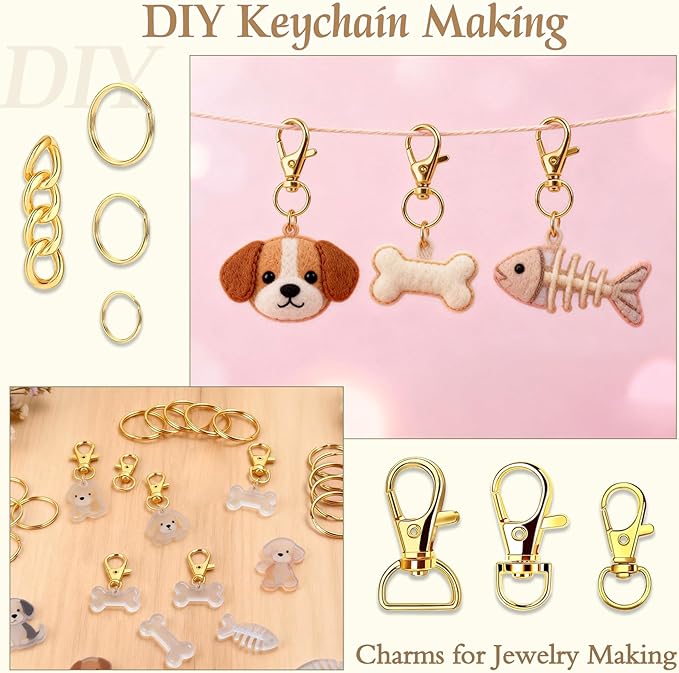 Prdingfy 282PCS Keychain Making Kit, Keychain Craft Supplies Including Key Chain Hooks, Lobster Clasps, Key Rings and Jump Rings for Key Chain Making and Jewelry Making(Gold)