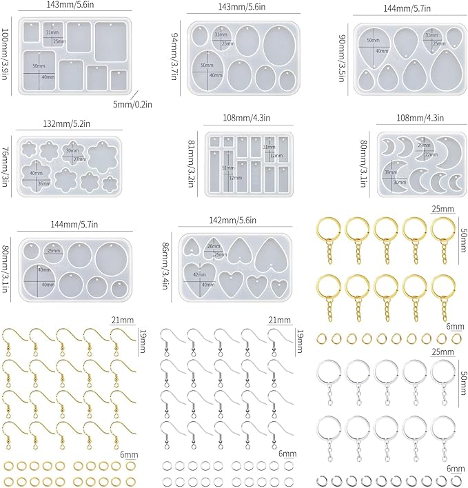 RESIN GO Resin Jewelry Molds, 128 Pcs Multiple UV Resin Earring Mold with Holes, Basic Epoxy Keychain Kits Bundle Complete Set, Necklace Pendant Moldes para Resina Epoxica for Female
