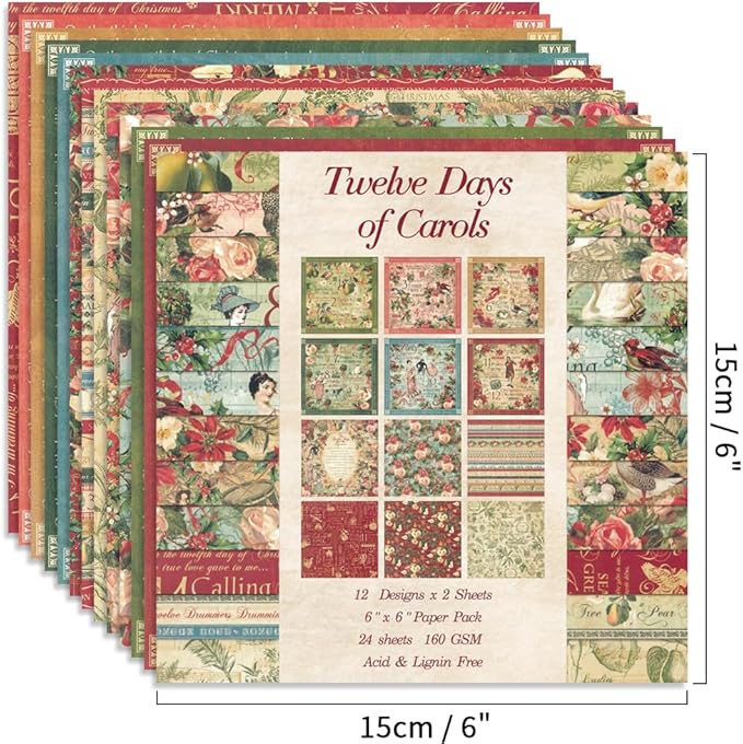 6x6" 160gsm Cardstock Single Sided Scrapbooking 24 Papers Pad Vintage Decoupage Scrapbook Kit Patterned Paper Junk Journal Supplies Journaling Supply Scrap Paper Crafting. Carols