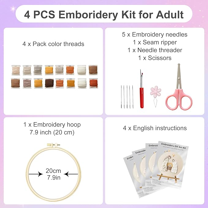 Huacan Embroidery Kit for Adults Beginner - Embroidery Kits for Adults Beginner 4 Pcs Stamped Religion Pattern, Hand Stitching Kit Art Craft, DIY Sewing Kit with Box 7.9 x 7.9 Inch