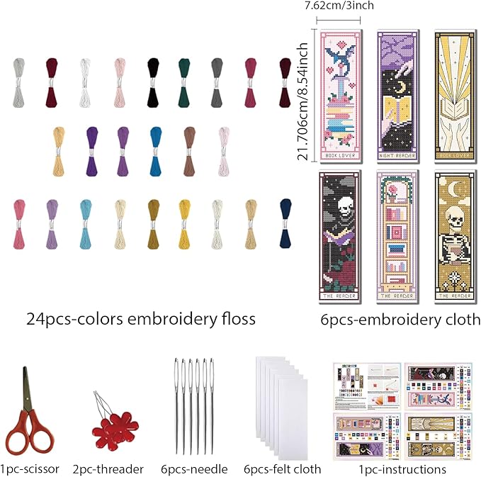 FREEBLOSS 6pcs Cross Stitch Bookmark Kit for Adult Beginners Stamped Tarot Pattern Cross Stitch Kits Embroidery Bookmarks Craft Kit with Instructions for Gift 11CT 8"x2.4"