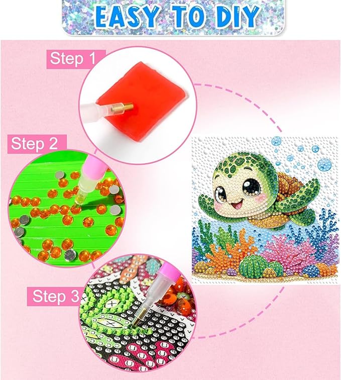 Dlylust Sea Turtle Diamond Art Kits for Kids with Frame, Gem Art for Kids Ages 4-8-12, Easy Diamond Painting Kit with Beautiful Package for Gift Home Wall Decor