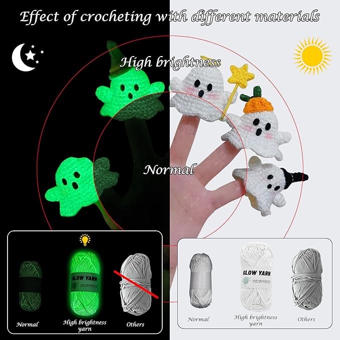 5 Rolls Yarn for Crocheting - Glow in The Dark Yarn for Crochet, Crochet Kit for Beginners, Crocheting, DIY Art, Crafts Sewing Beginners - Christmas Halloween Decorations (5PCS - White)