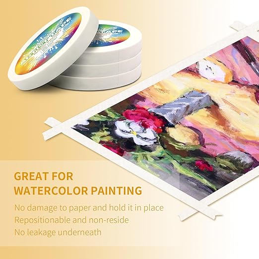 White Art Tape Medium Tack Artist Masking Tape Paper Acid Free Tape Watercolor Painters Tape Artists Tape for Drafting Art Watercolor Painting Canvas Framing, 0.5 inch Wide 660FT Long