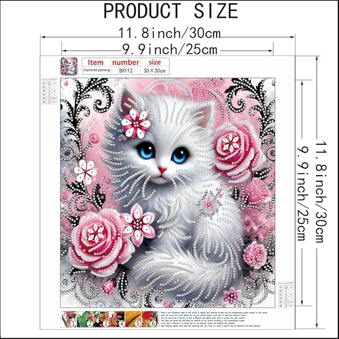 SHICERNHJ Animal Cat 5D Diamond Painting Kits for Adults,Flower Cat Diamond Art Kits for Special Shape,DIY Partial Drill Crystal Rhinestone Painting kit for Home Wall Decor 12 X 12Inch