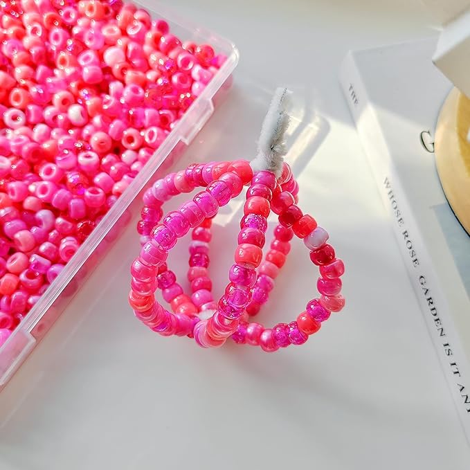 plastic pony beads for jewelry making, 1200 pieces, multi-color, 0.35 x 0.22 inch, diy craft beads for bracelets and hair braids (rose)
