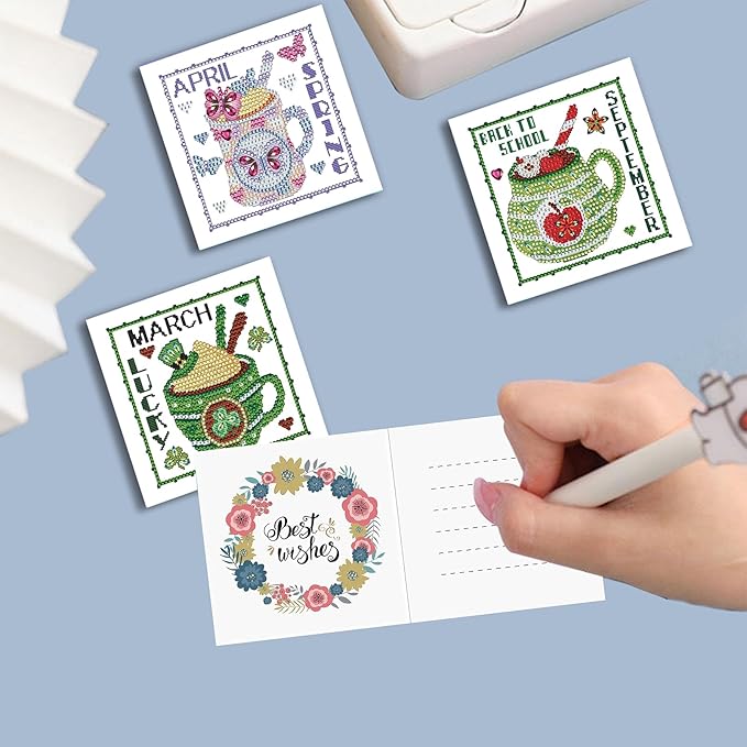 YOKUSHI 12 PCS Monthly Diamond Art Painting Greeting Cards, 12 Month from Jan - Dec Craft DIY Card Making Kits for Adults Gifts (Month)