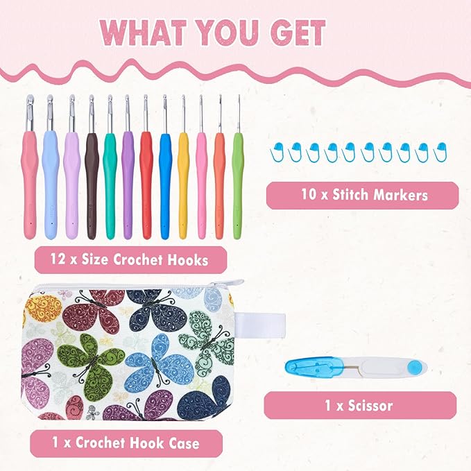 TOGETRUE Crochet Hooks, 12 Size Soft Grip Crochet Hooks Set, Crochet Needles with Storage Case, Knitting Needle Kit for Beginners, Knitting Enthusiasts (2.0~8.0mm)