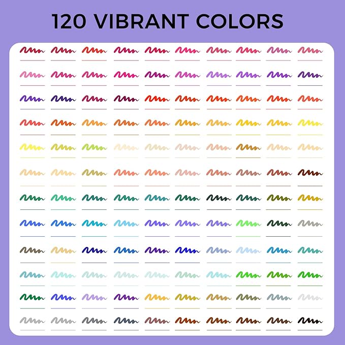 Artecho 120 Colors Markers for Adult Coloring Books, Dual Tip Markers for School, Fine and Brush Tip for Adults Coloring Books, Calligraphy, Drawing, Sketching