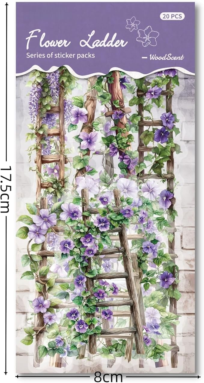 120PCS Vintage Flower Ladder Scrapbook Stickers Kit Flowers Strip PET Transparent Waterproof Stickers Set for Junk Journal Journaling Water Bottles Phone Laptop Decals Pack for Teens Girls Kids Adults