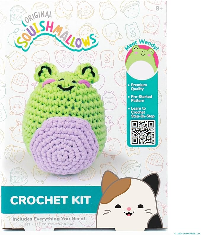 Squishmallows Original Wendy The Frog Crochet Kit, Includes Yarn, Crochet Hook, Starter Hooks, Step-by-Step Tutorials, Exclusive Crochet Kit, DIY Craft, Crochet Kits, Great Teen Gifts