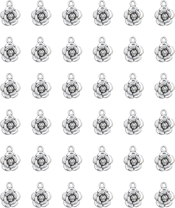 30 Pcs Rose Charms Vintage 1.6 X 1.2 X 0.4 CM Chic Flower Pendants for DIY Jewelry Making Kits Necklace Bracelets Earring Keychain Accessories