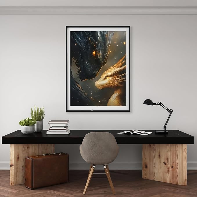 BYGFHLYW 5D Diamond Painting Kits for Adults, Black Golden Dragons Diamond Art Kits for Adults Beginner, DIY Full Drill Diamond Dot Gem Painting for Home Wall Decor 12x16 inch