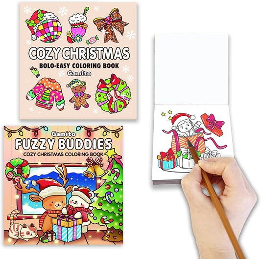Mini Christmas Coloring Book for Adults, 2-Pack Travel Small Coloring Books, Pocket Size Adults Relaxation Coloring Books Stress Relief Books