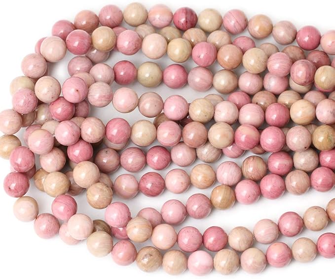 cheavian 35pcs 10mm natural rhodochrosite gemstone smooth round loose beads for jewelry making diy findings 1 strand 15"