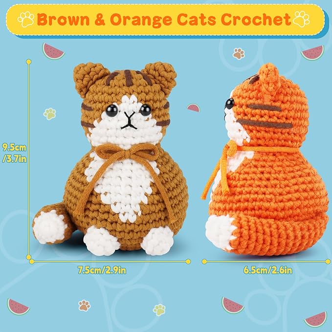 Crochet Kit for Beginners, 2PCS Cat Crochet Animal Kit with Step-by-Step Video Tutorials, Beginner Crochet Kit for Adults, Crochet Starter Kit for Women, Learn to Crochet Cats, Gifts for Birthday