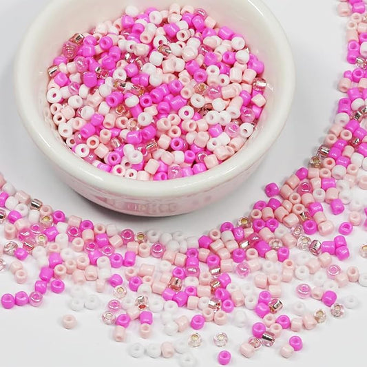 Bulk 3mm Dark Pink Seed Beads for Jewelry Making 110 Grams About 3500pcs,6/0 Glass Craft for Making Earrings, Bracelets, Pendants, Waist Jewelry, DIY Handmade Seed Beads（Dark Pink Mix）