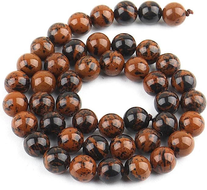 Natural Stone Beads for Jewelry Making - 8mm Gemstone Round Beads for Bracelets(45-47pcs, 8mm, Mahogany Obsidian)