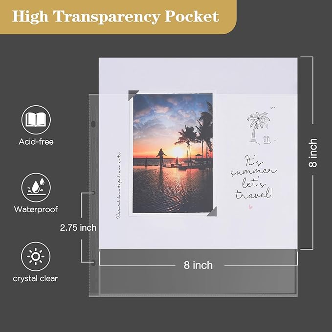 Mublalbum 8x8 Inch DIY Scrapbook Photo Album with 20 Plastic Sleeves 40 Pages Linen Cover 3 Ring Folder Binder for Wedding Baby Family and DIY Projects (Black)