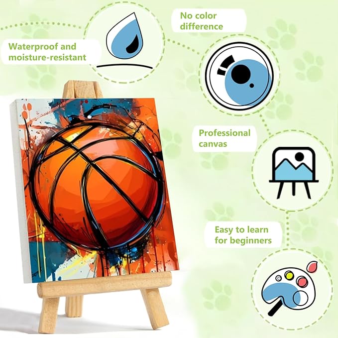 Reivworl Paint by Numbers Kit for Kids - with Frame and Easel, Basketball Paint by Number Kids Age 6-8-12 Boys Girls, Paint by Numbers for Gifts and Decor (9.5X12Inch)