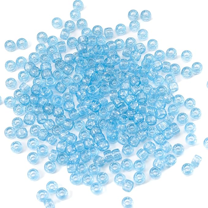 Gxueshan 1000 Pcs Acrylic Plastic Transparent Blue Pony Beads Large Hole Pens Hair Braiding 6x9mm Bulk Kandi Beads for Friendship Bracelet Necklace Jewelry Making Kit