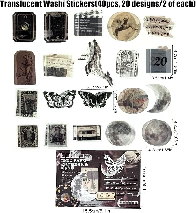 Esweny 100 PCS Vintage Ephemera Pack Journaling Scrapbooking Supplies Scrapbook Sticker Paper Kit for Junk Journal Planners Collage Craft Notebooks Decoupage Album (Space)