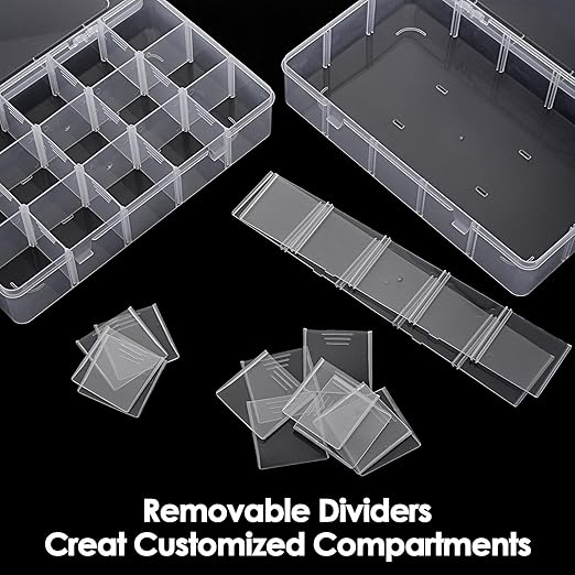 BTSKY 1 PCS Plastic Washi Tape Organizer, Adjustable 15-Grid Compartment Washi Tape Storage Case, Clear Sticker Storage Box for Scrapbook Organizers and Storage, Universal Jewelry Box Bead Organizer