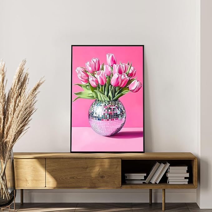 Framed Paint by Numbers Kit for Adults Beginner Disco Ball, Adult Paint by Number Kits on Canvas Framed Flower, DIY Acrylic Oil Painting by Numbers with Frame, Perfect for Home Decor 8 X 12 Inch